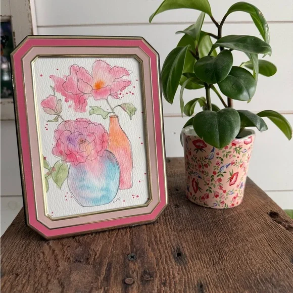 Charming Watercolor original 4x6 framed - Picture 1 of 5
